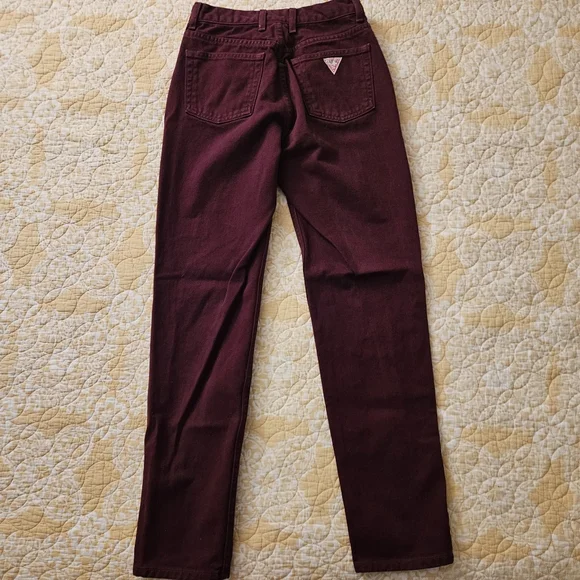 RARE Vintage Guess High Rise Straight Leg Jeans Maroon - Picture 3 of 13